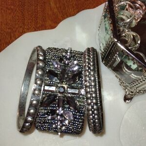 Silver Tone & Black Bracelet Bangle Mixed Lot for Women - 3 Pieces